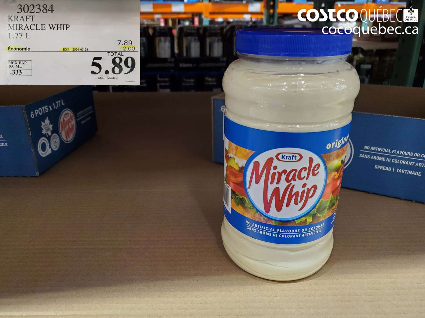 302384 KRAFT MIRACLE WHIP 1.77 L ($2.00 INSTANT SAVINGS EXPIRES ON 2026-05-24) $5.89