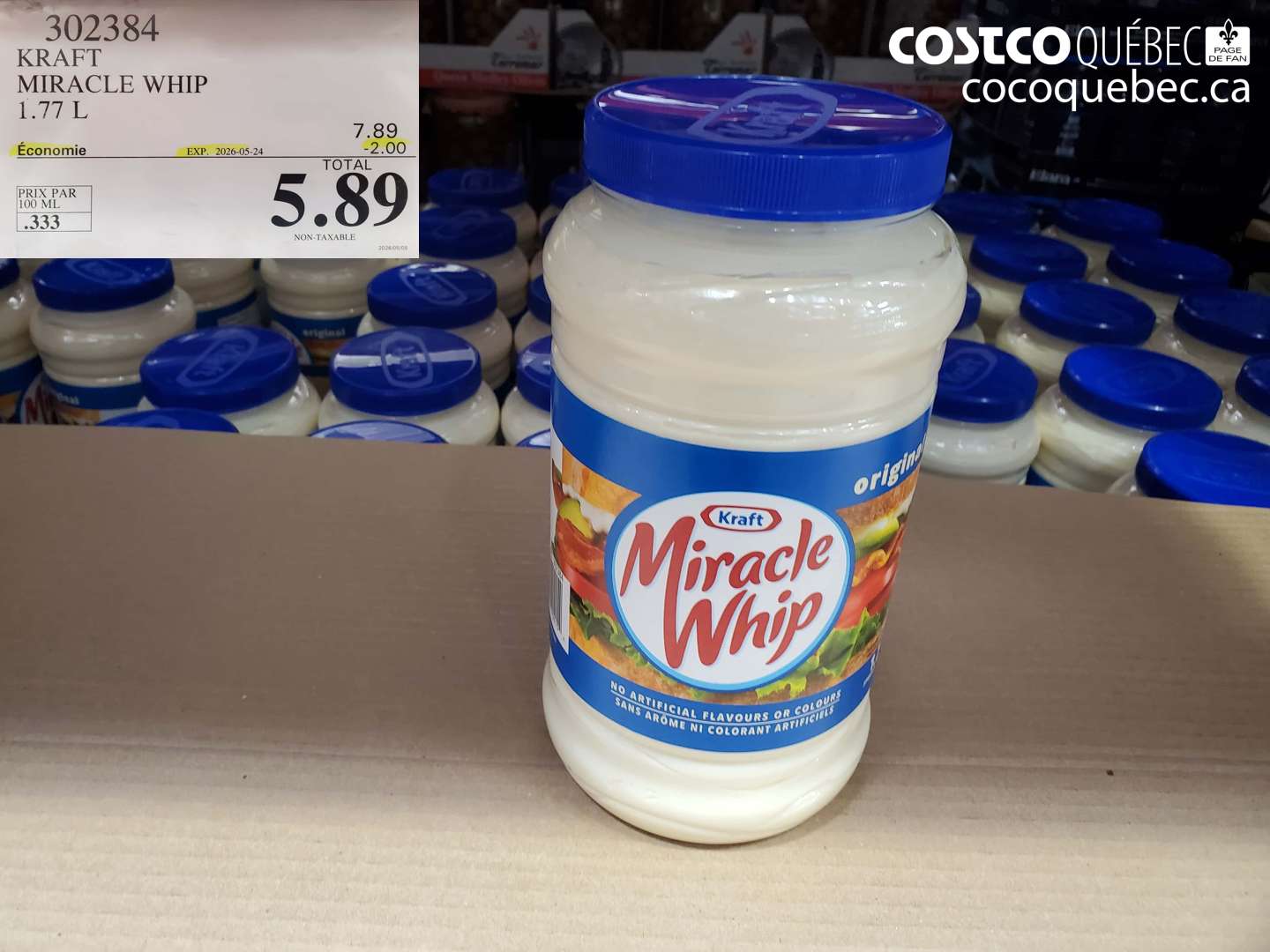 302384 KRAFT MIRACLE WHIP 1.77 L ($2.00 INSTANT SAVINGS EXPIRES ON 2026-05-24) $5.89