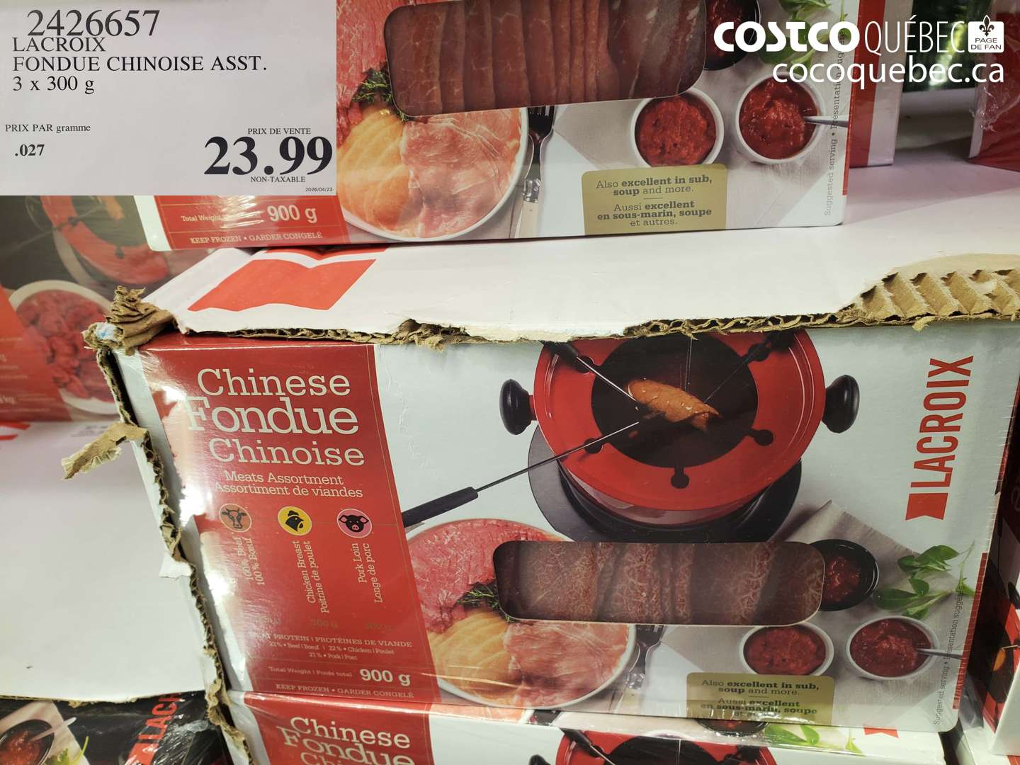 2426657 LACROIX FONDUE CHINOISE ASST. 3 X 300 G $23.99