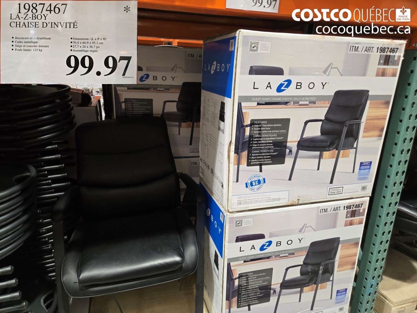 1987467 LA-Z-BOY CHAISE D'INVITÉE $99.97