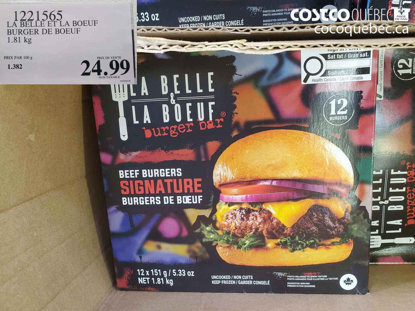 1221565 LA BELLE ET LA BOEUF BURGER DE BOEUF 1.81 KG $24.99