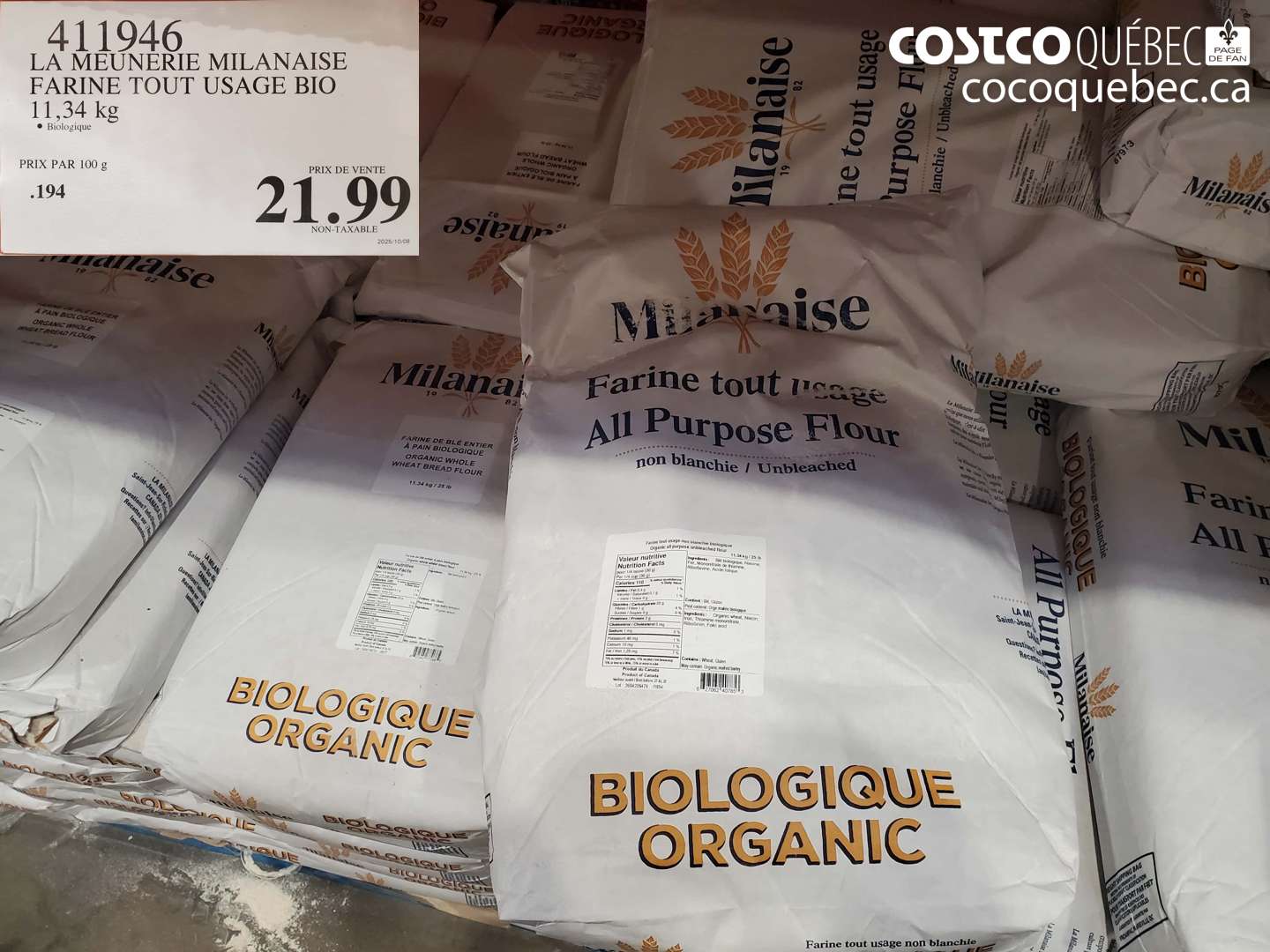411946 LA MEUNERIE MILANAISE FARINE TOUT USAGE BIO 11,34 $21.99