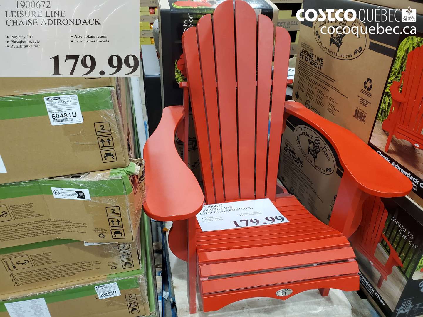 1900672 LEISURE LINE CHAISE ADIRONDACK $179.99