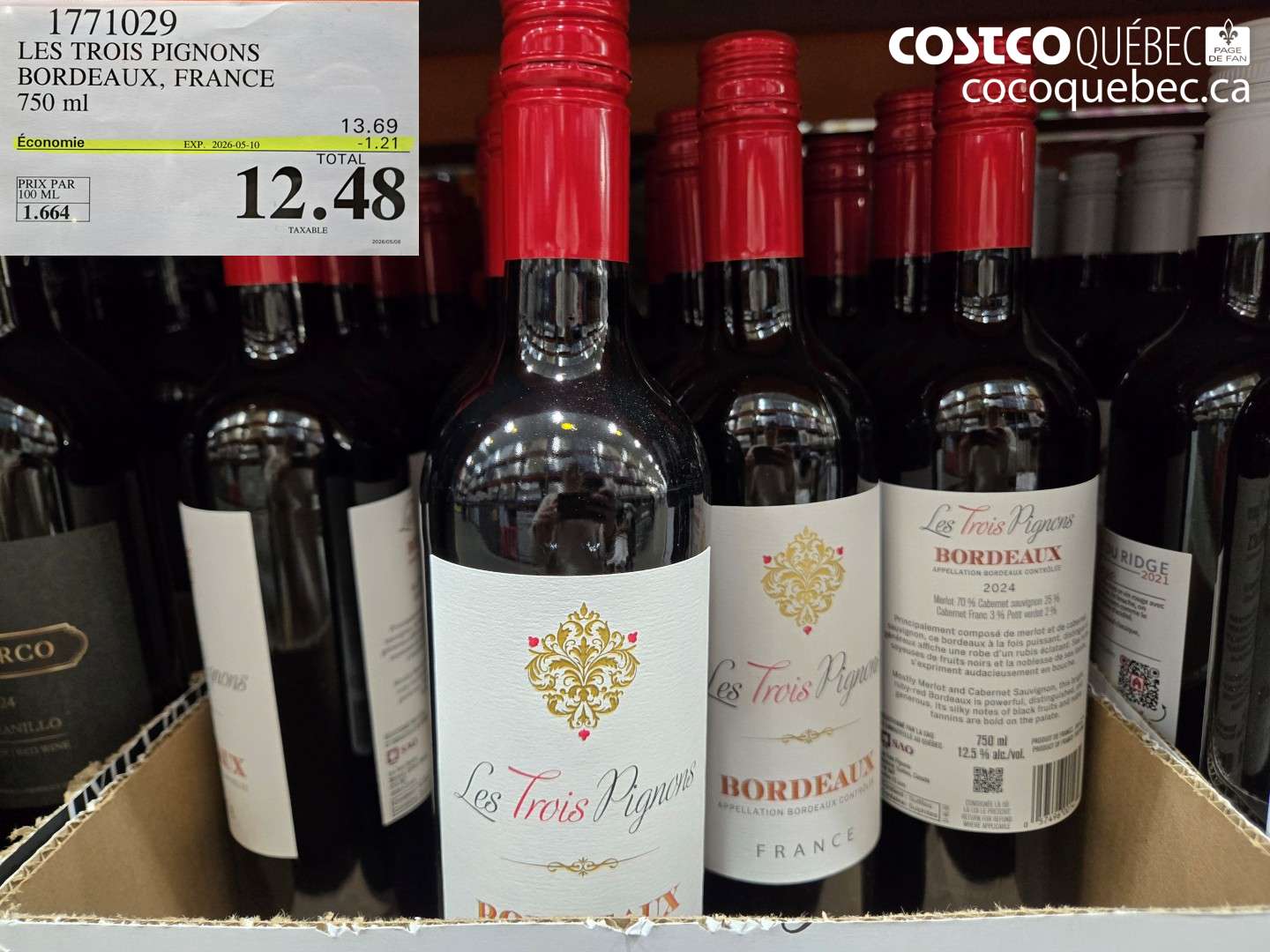 1771029 LES TROIS PIGNONS BORDEAUX, FRANCE 750 ML ($1.21 INSTANT SAVINGS EXPIRES ON 2026-05-10) $12.48