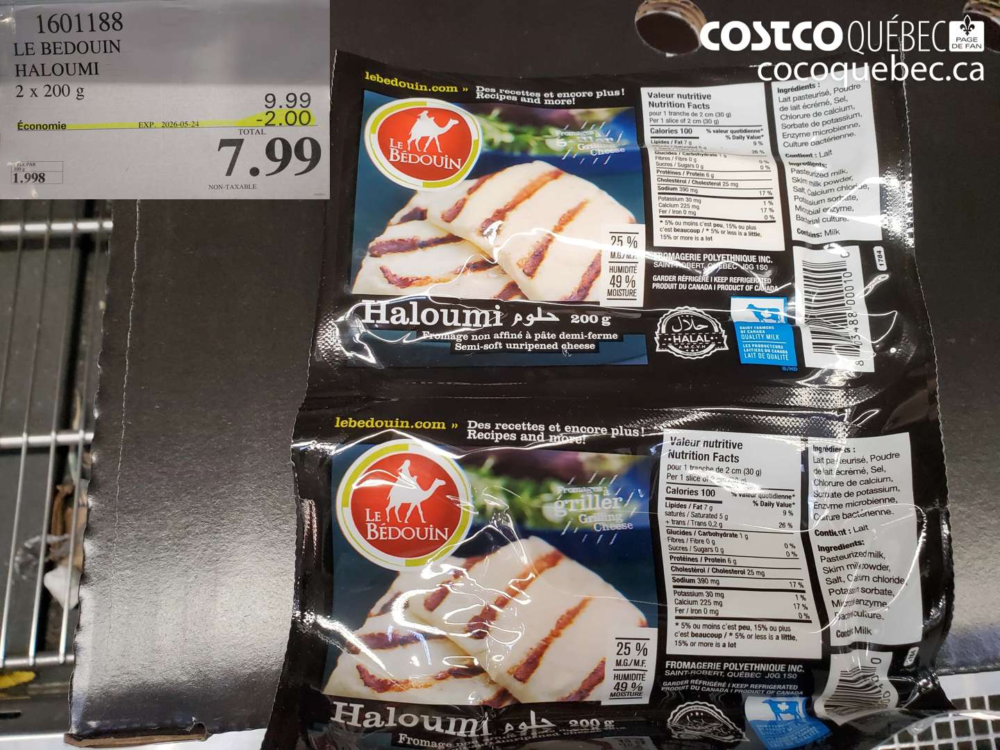 1601188 LE BEDOUIN HALOUMI 2 X 200 G ($2.00 INSTANT SAVINGS EXPIRES ON 2026-05-24) $7.99