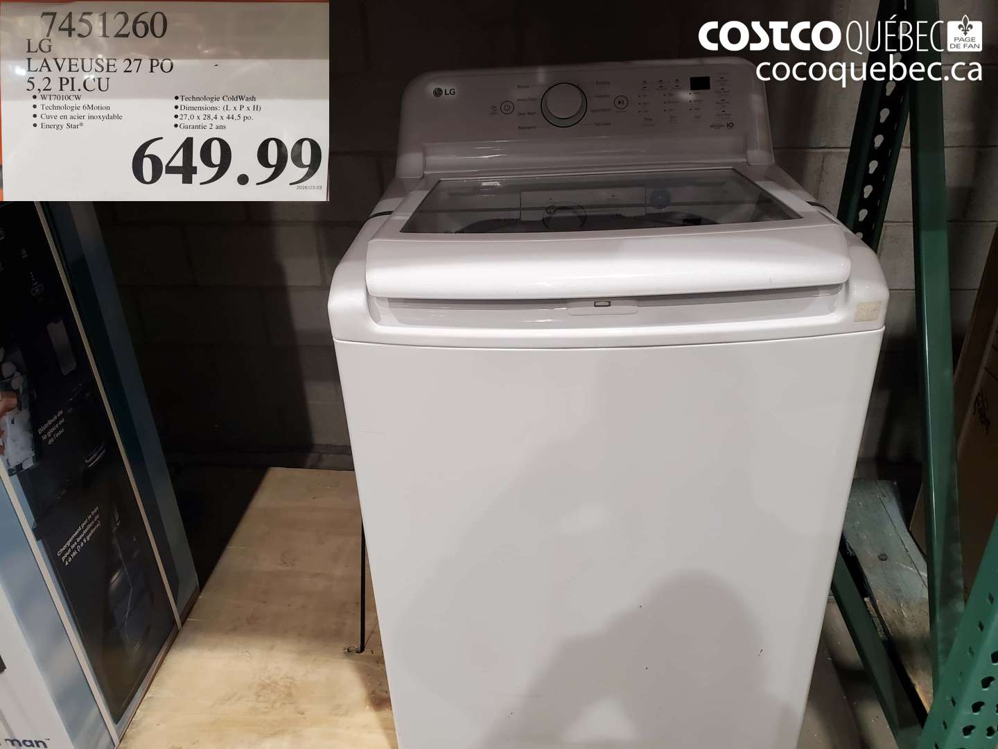 7451260 LG LAVEUSE 27 PO 5.2 PI.CU $649.99