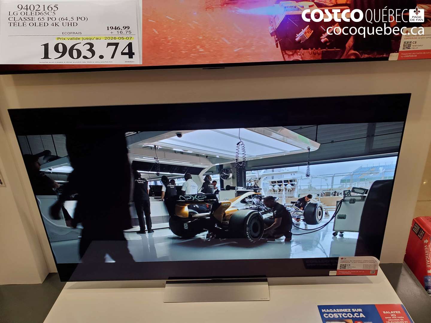9402165 LG OLED65C5 CLASSE 65 PO (64.5 PO) TÉLÉ OLED 4K UHD (EXPIRES ON 2026-05-07) $1963.74