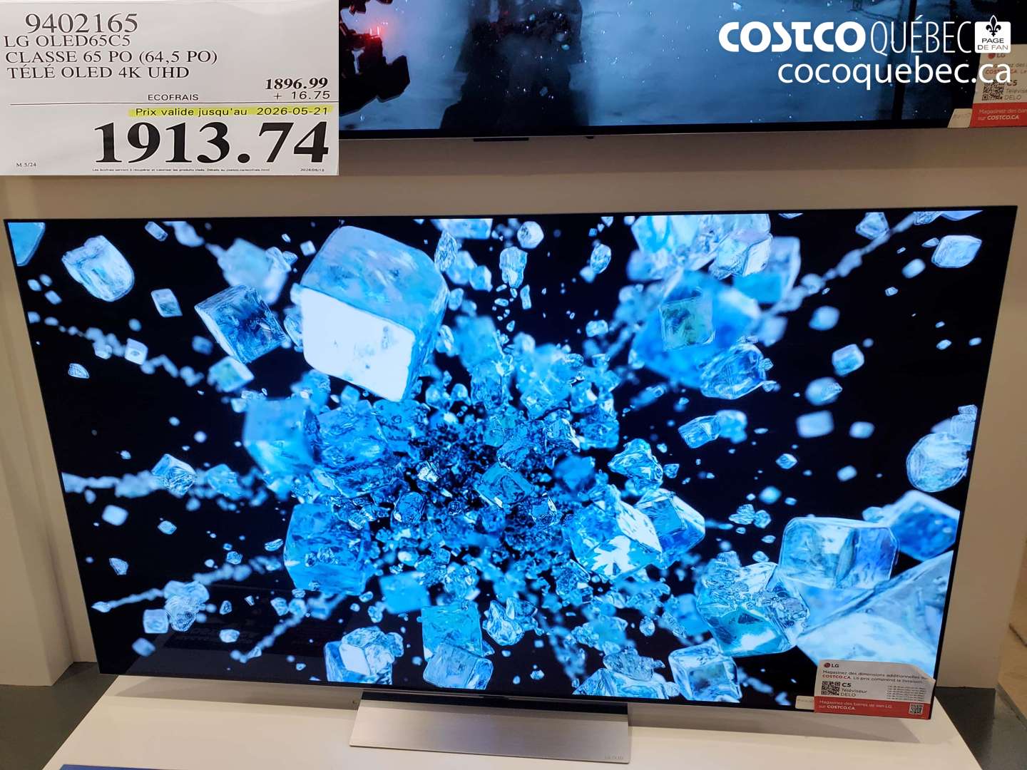 9402165 LG OLED65C5 CLASSE 65 PO (64.5 PO) TÉLÉ OLED 4K UHD (EXPIRES ON 2026-05-21) $1913.74