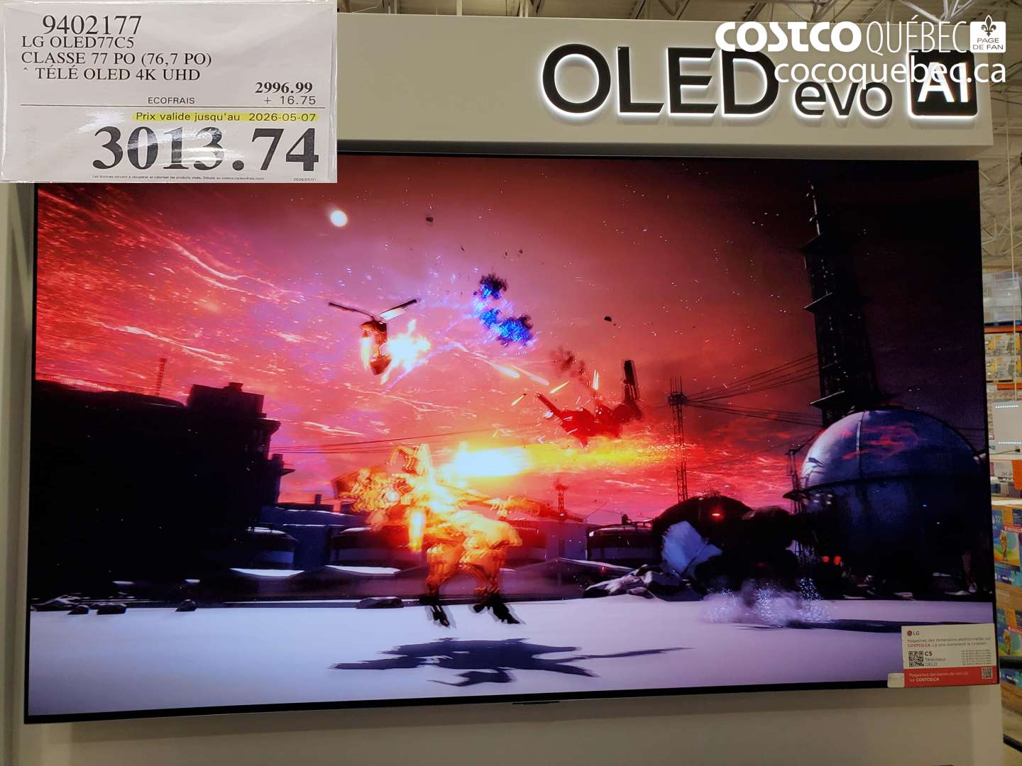 9402177 LG OLED77C5 CLASSE 77 PO (76.7 PO) (EXPIRES ON 2026-05-07) $3013.74