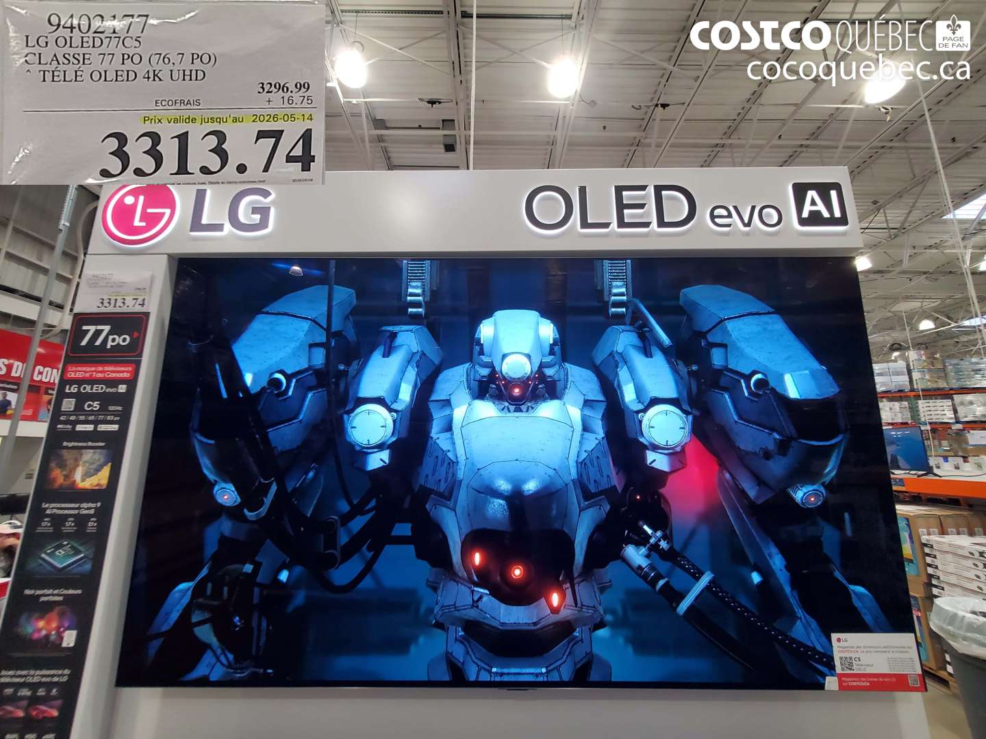 9402177 LG OLED77C5 CLASSE 77 PO (76.7 PO) (EXPIRES ON 2026-05-14) $3313.74