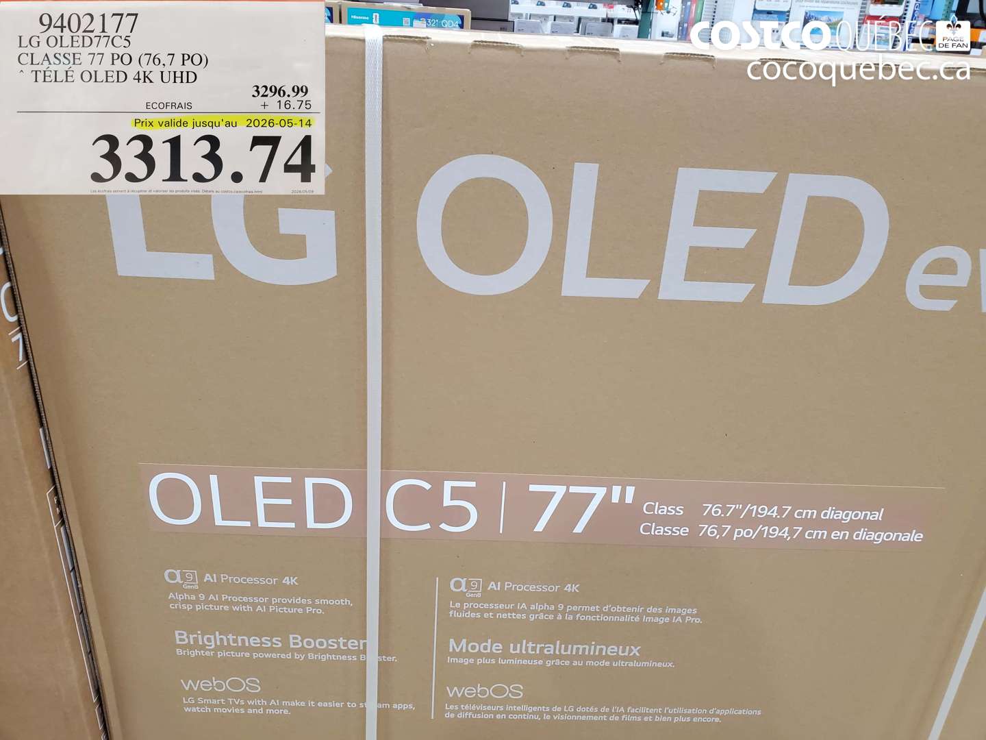 9402177 LG OLED77C5 CLASSE 77 PO (76.7 PO) (EXPIRES ON 2026-05-14) $3313.74