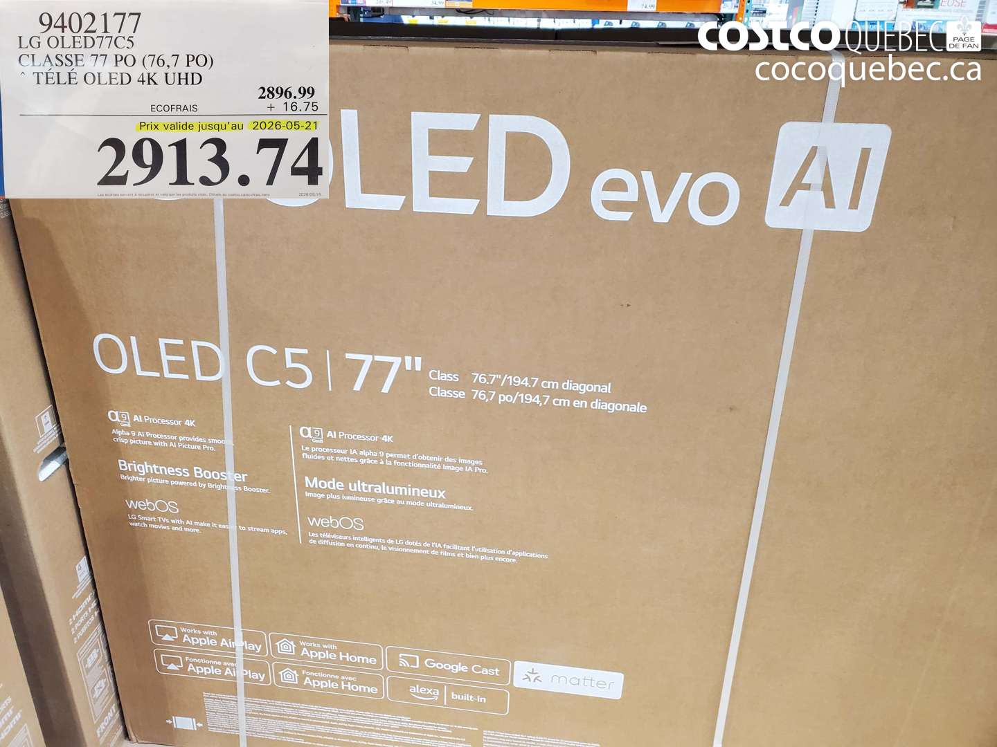 9402177 LG OLED77C5 CLASSE 77 PO (76.7 PO) (EXPIRES ON 2026-05-21) $2913.74