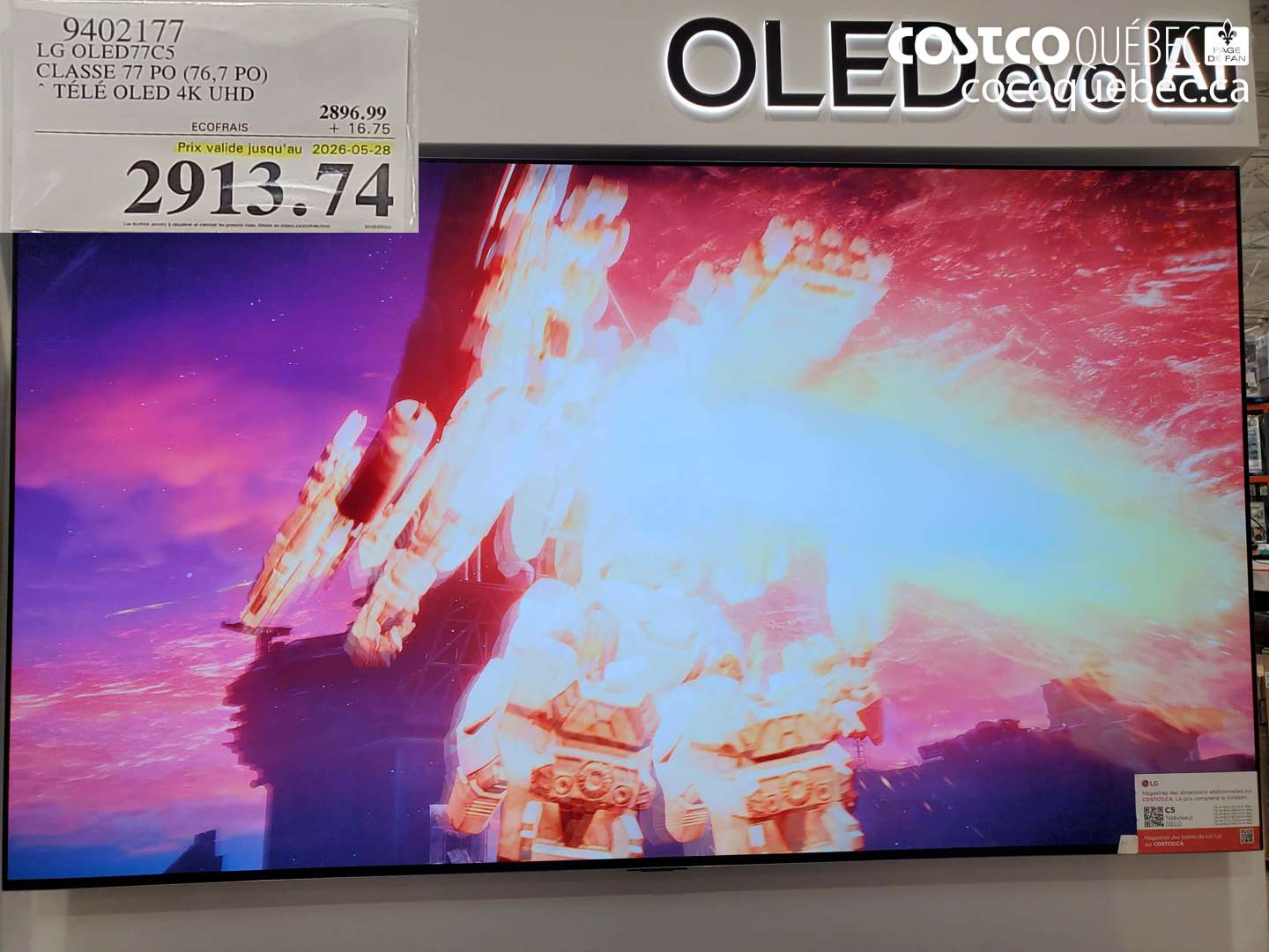 9402177 LG OLED77C5 CLASSE 77 PO (76.7 PO) (EXPIRES ON 2026-05-28) $2913.74