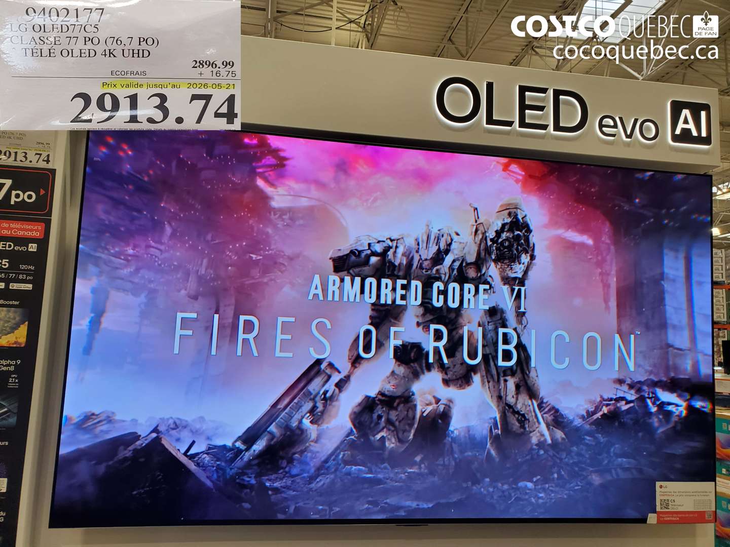 9402177 LG OLED77C5 CLASSE 77 PO (76.7 PO) TÉLÉ OLED 4K UHD (EXPIRES ON 2026-05-21) $2913.74