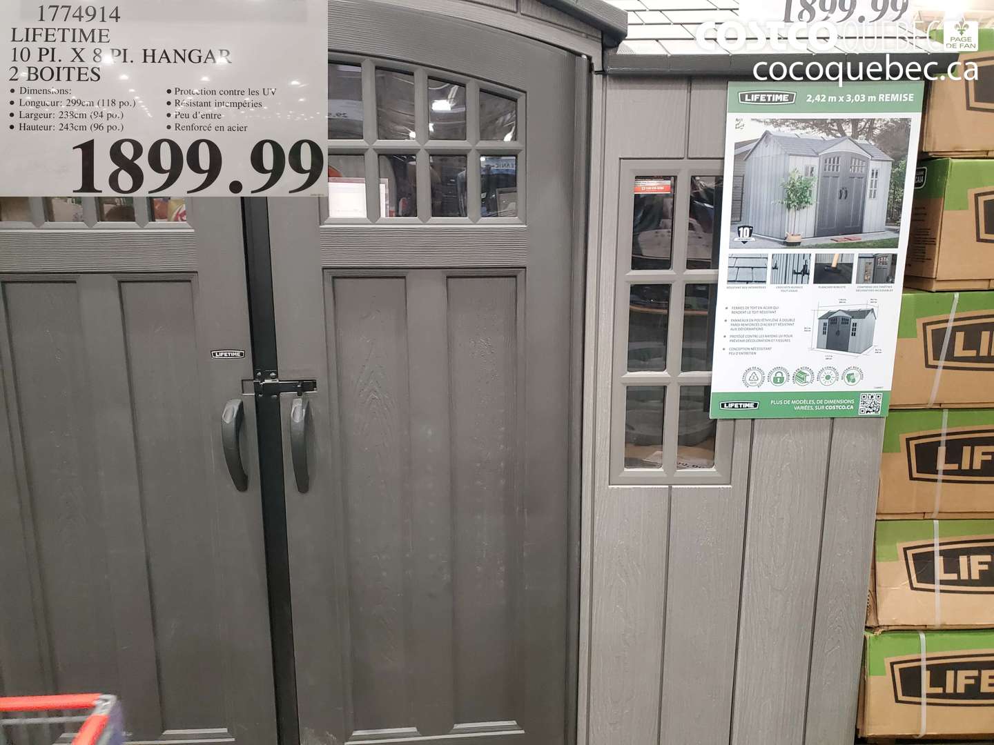 1774914 LIFETIME 10 PI. X 8 PI. HANGAR 2 BOITES $1899.99