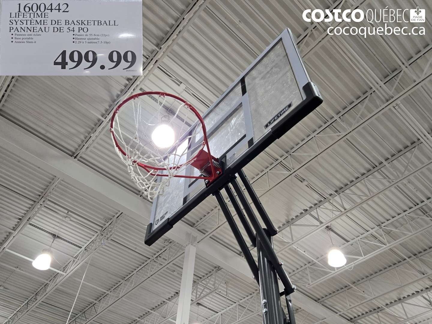 1600442 LIFETIME SYSTÈME DE BASKETBALL PANNEAU DE 54 PO $499.99