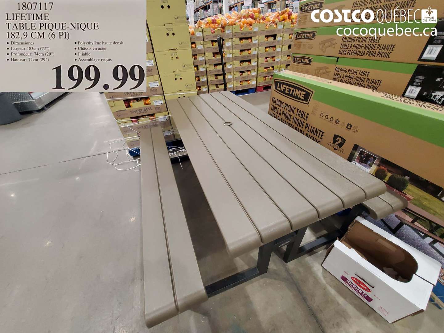 1807117 LIFETIME TABLE PIQUE-NIQUE 182,9 CM (6 PI) $199.99