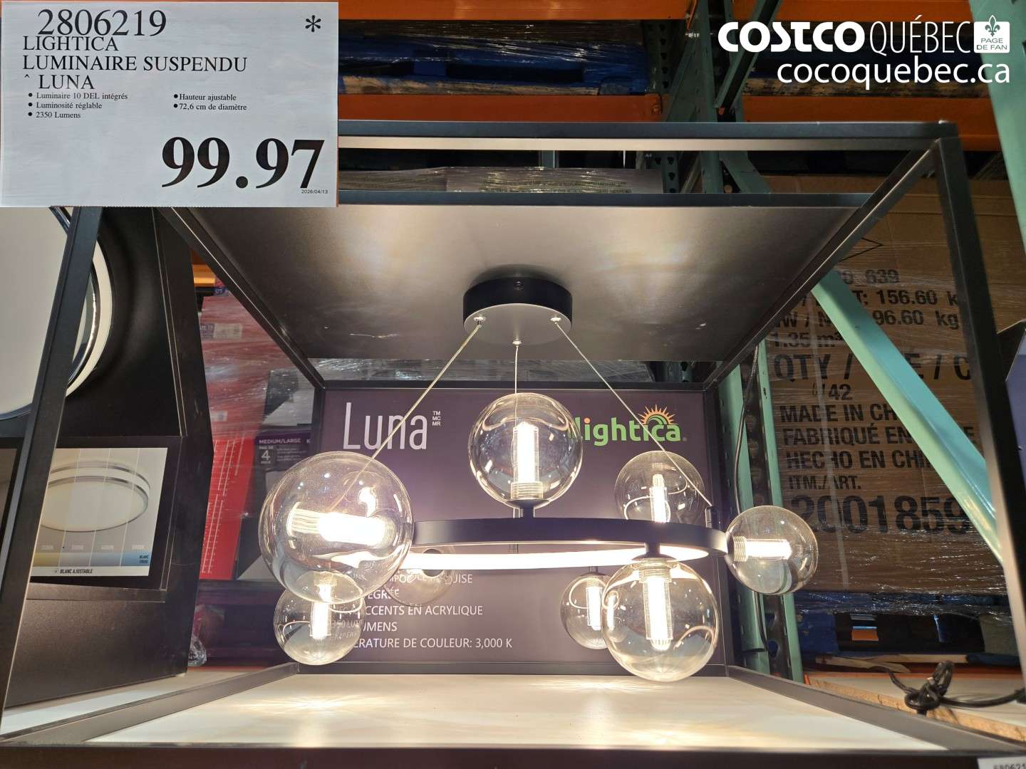 2806219 LIGHTICA LUMINAIRE SUSPENDU LUNA $99.97