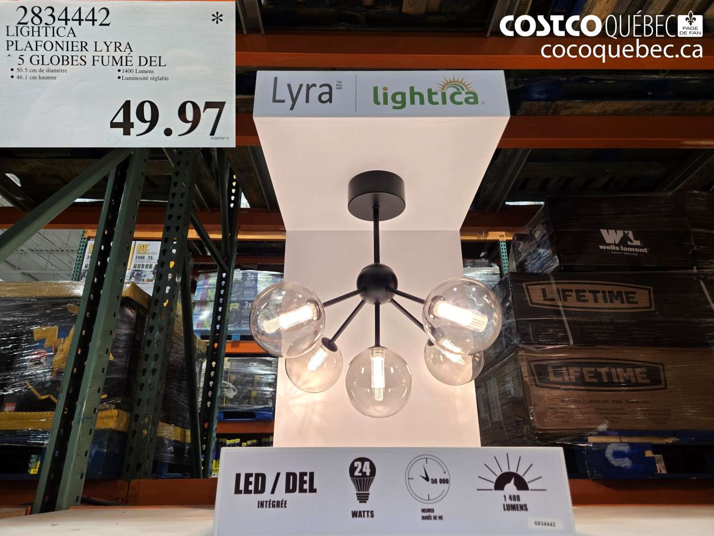 2834442 LIGHTICA PLAFONIER LYRA 5 GLOBES FUMÉ DEL $49.97