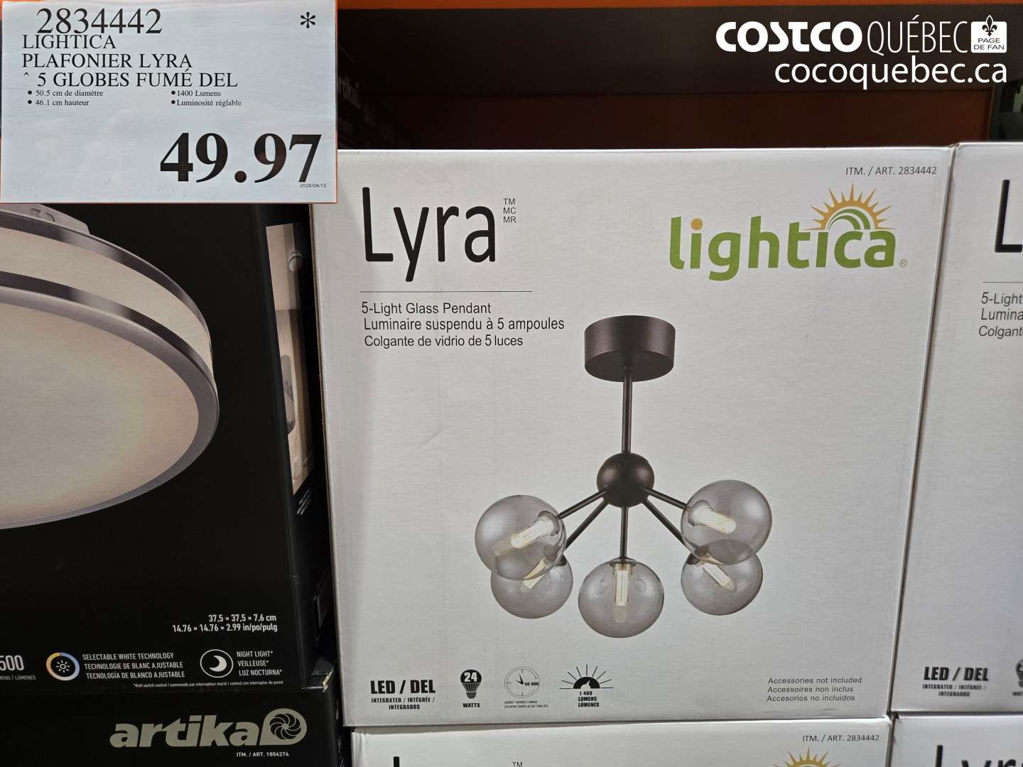 2834442 LIGHTICA PLAFONIER LYRA 5 GLOBES FUMÉ DEL $49.97