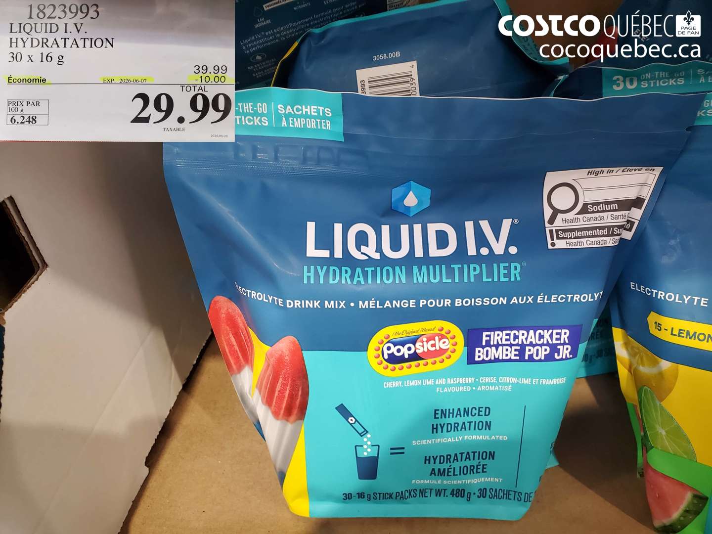 1823993 LIQUID I.V. HYDRATATION 30 X 16 G ($10.00 INSTANT SAVINGS EXPIRES ON 2026-06-07) $29.99