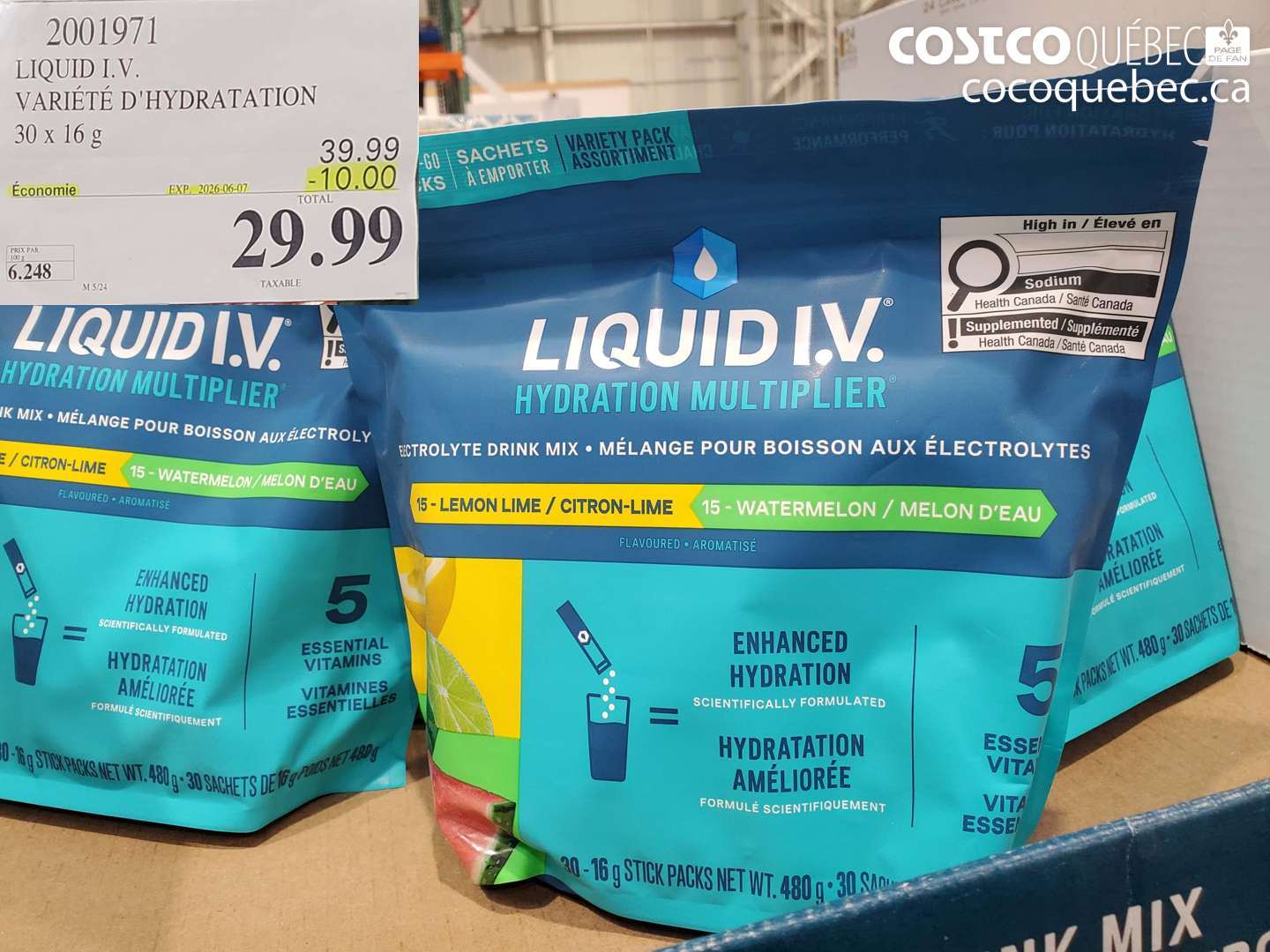 2001971 LIQUID I.V. VARIÉTÉ D'HYDRATATION 30 X 16 G ($10.00 INSTANT SAVINGS EXPIRES ON 2026-06-07) $29.99