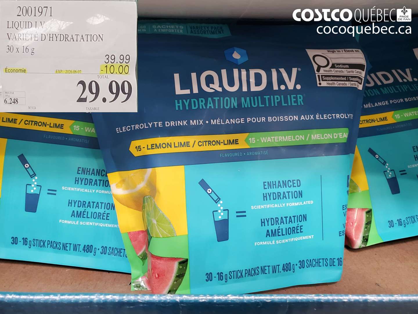 2001971 LIQUID I.V. VARIÉTÉ D'HYDRATATION 30 X 16 G ($10.00 INSTANT SAVINGS EXPIRES ON 2026-06-07) $29.99
