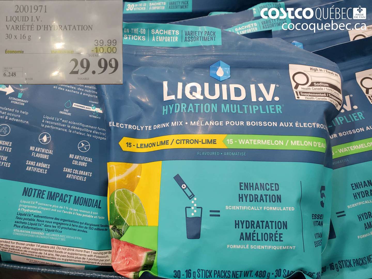 2001971 LIQUID I. V. VARIÉTÉ D'HYDRATATION 30 X 16 G ($10.00 INSTANT SAVINGS EXPIRES ON 2024-09-07) $29.99