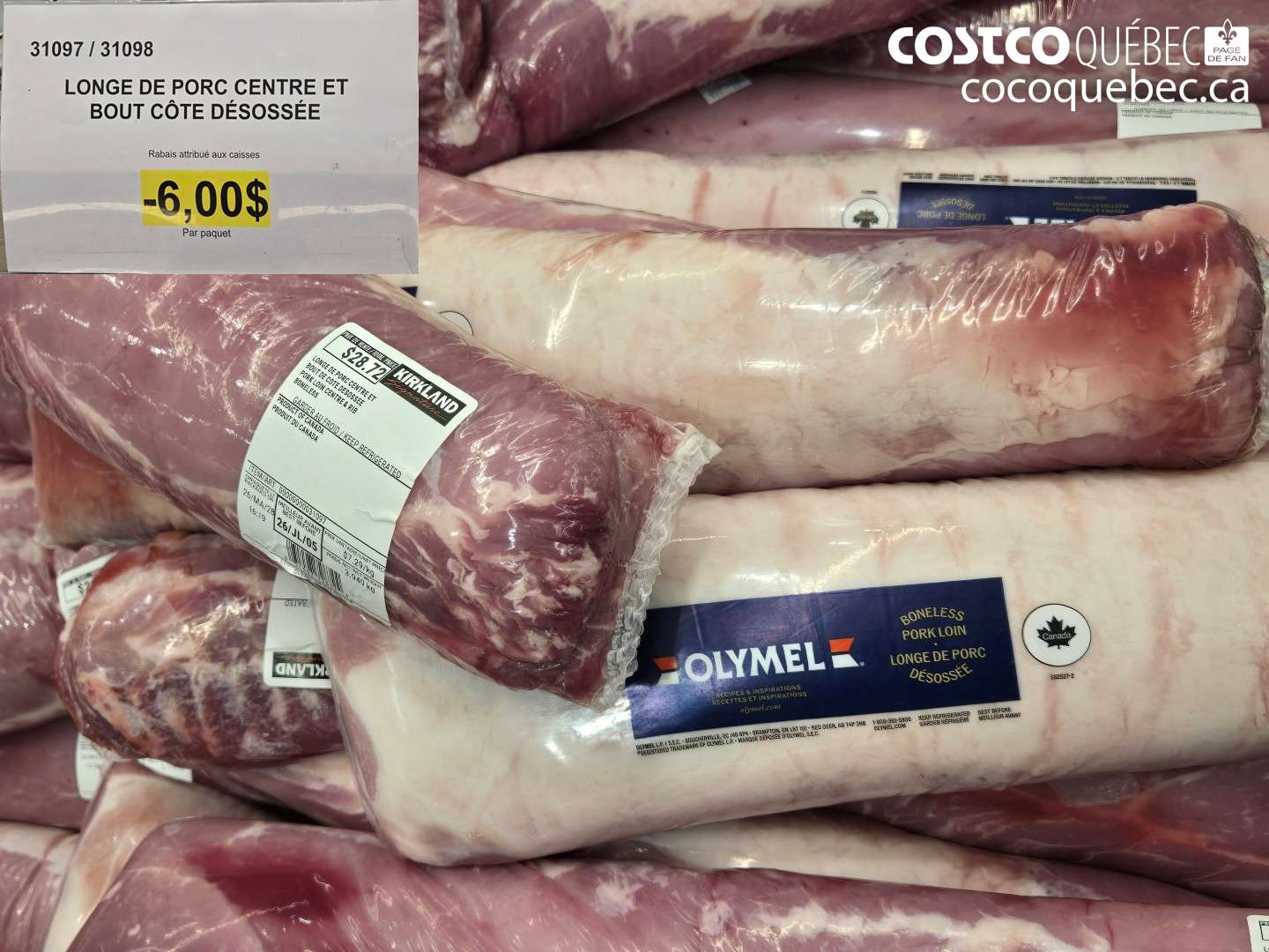 31097 LONGE DE PORC CENTRE ET BOUT CÔTE DÉSOSSÉE ($6.00 INSTANT SAVINGS)