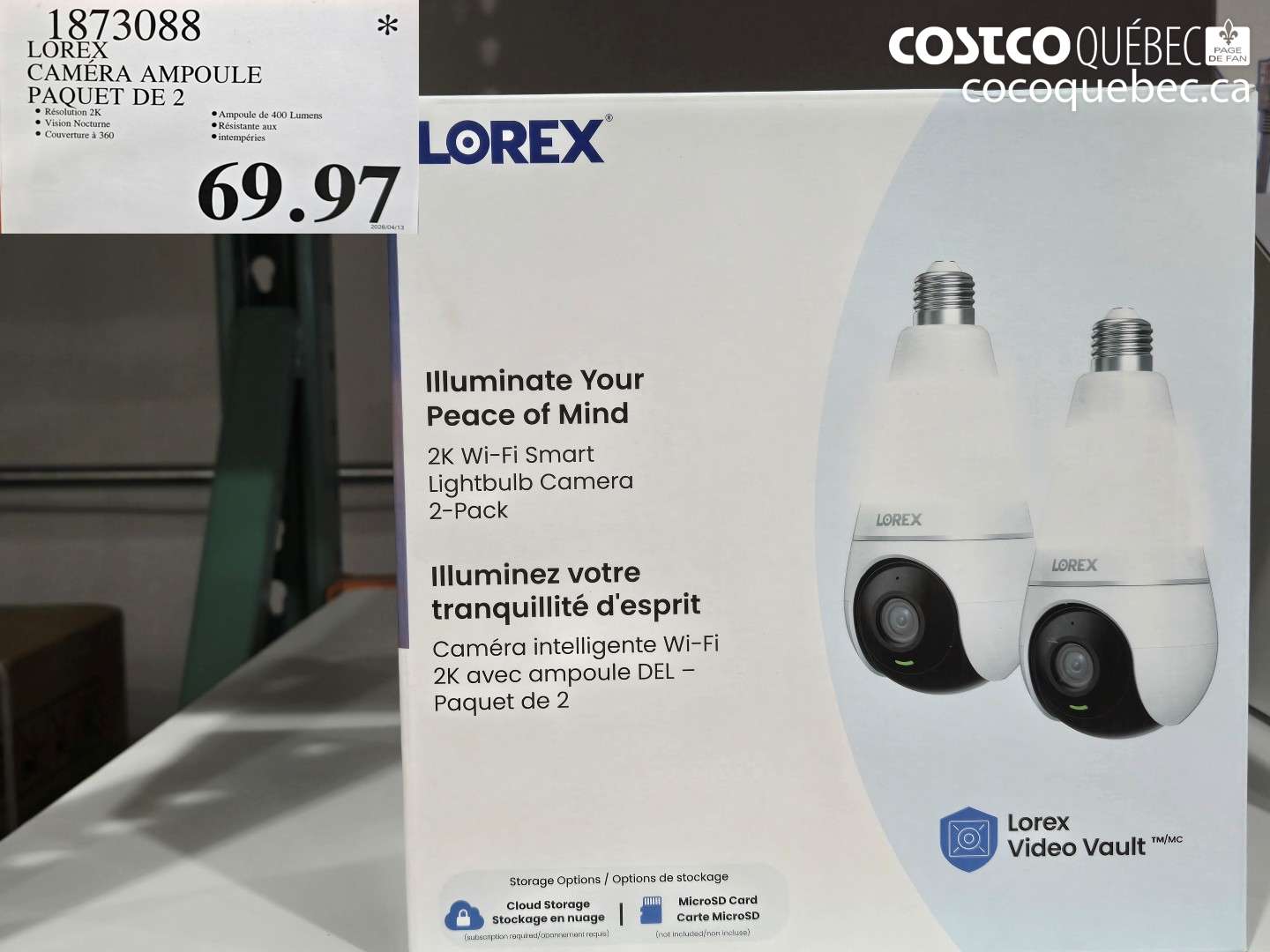 1873088 LOREX CAMÉRA AMPOULE PAQUET DE 2 $69.97