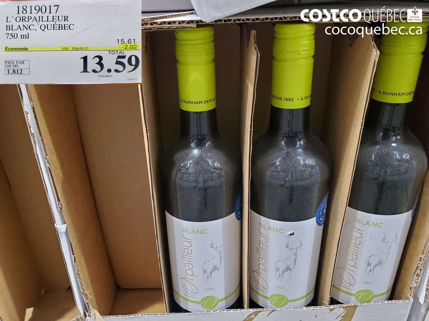 1819017 L'ORPAILLEUR BLANC, QUÉBEC 750 ML ($2.02 INSTANT SAVINGS EXPIRES ON 2026-05-17) $13.59