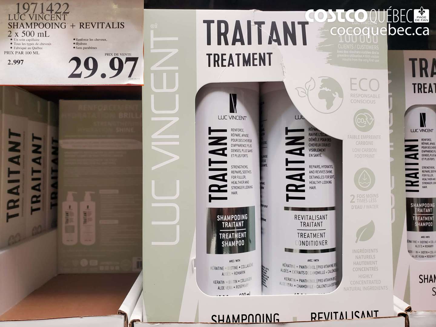 1971422 LUC VINCENT SHAMPOOING + REVITALIS 2 X 500 ML $29.97