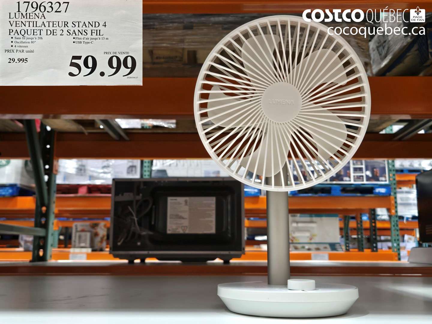 1790327 LUMENA VENTILATEUR STAND 4 PAQUET DE 2 SANS FIL $59.00