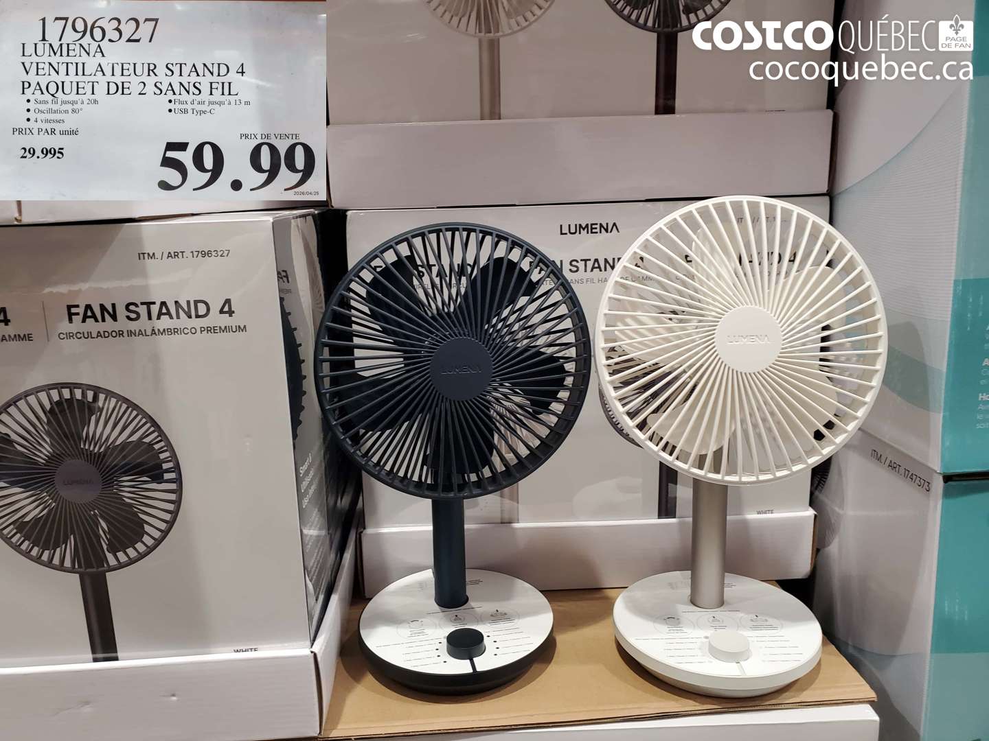 1796327 LUMENA VENTILATEUR STAND 4 PAQUET DE 2 SANS FIL $59.99