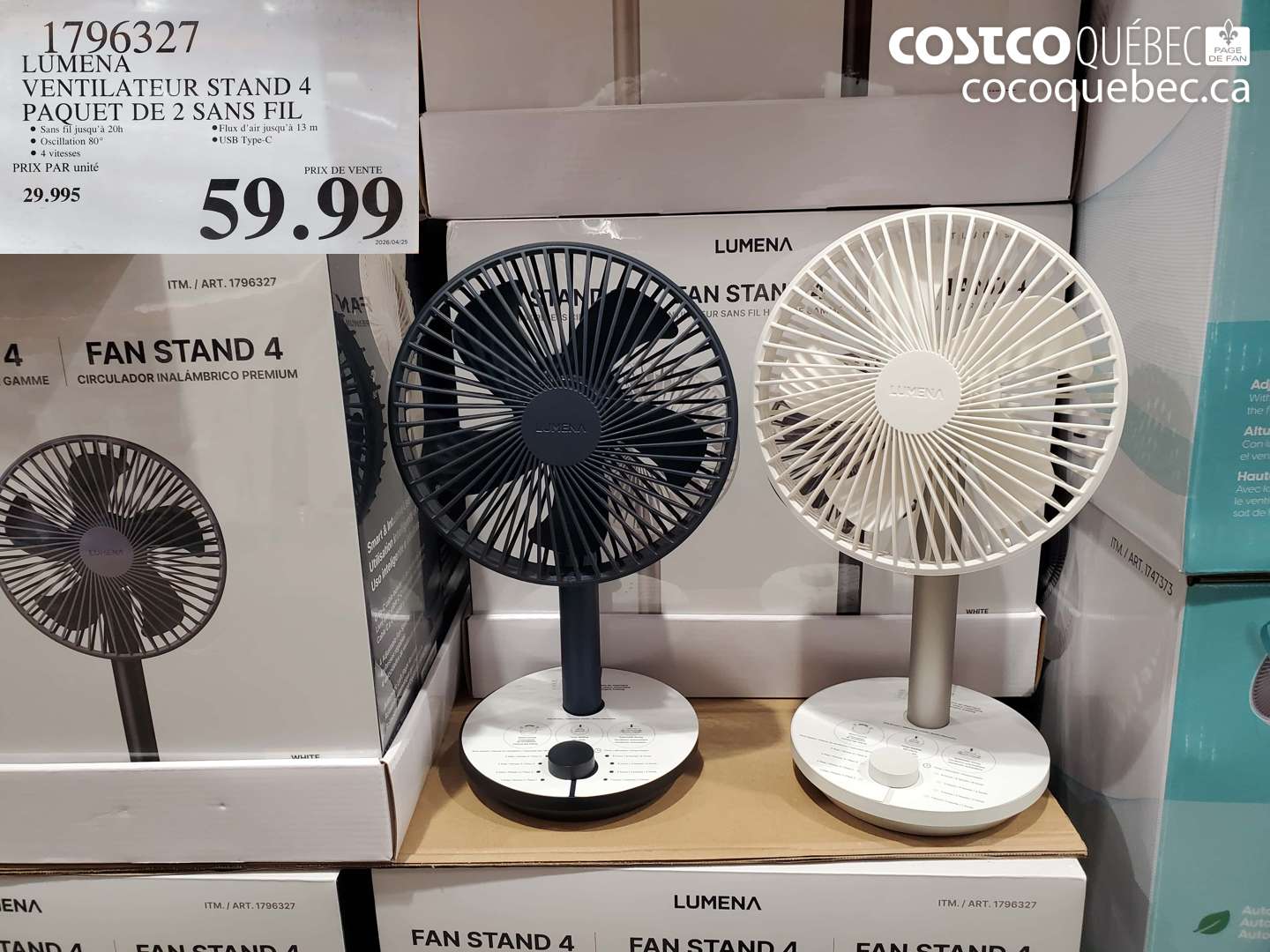 1796327 LUMENA VENTILATEUR STAND 4 PAQUET DE 2 SANS FIL $59.99