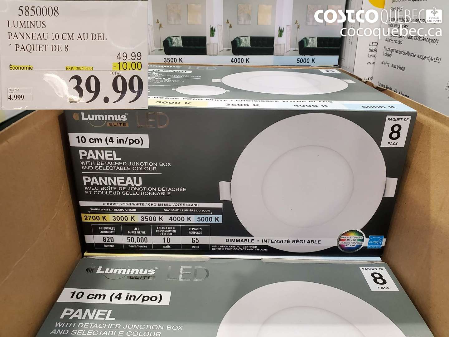 5850008 LUMINUS PANNEAU 10 CM AU DEL PAQUET DE 8 ($10.00 INSTANT SAVINGS EXPIRES ON 2026-05-04) $39.99