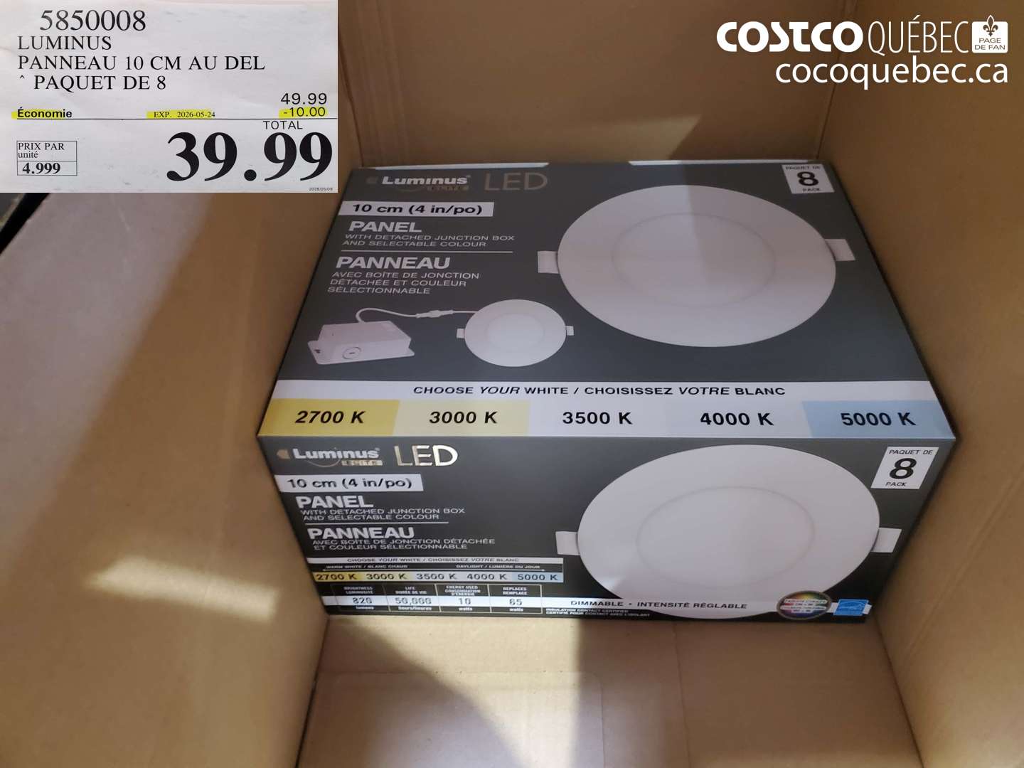 5850008 LUMINUS PANNEAU 10 CM AU DEL PAQUET DE 8 ($10.00 INSTANT SAVINGS EXPIRES ON 2026-05-24) $39.99