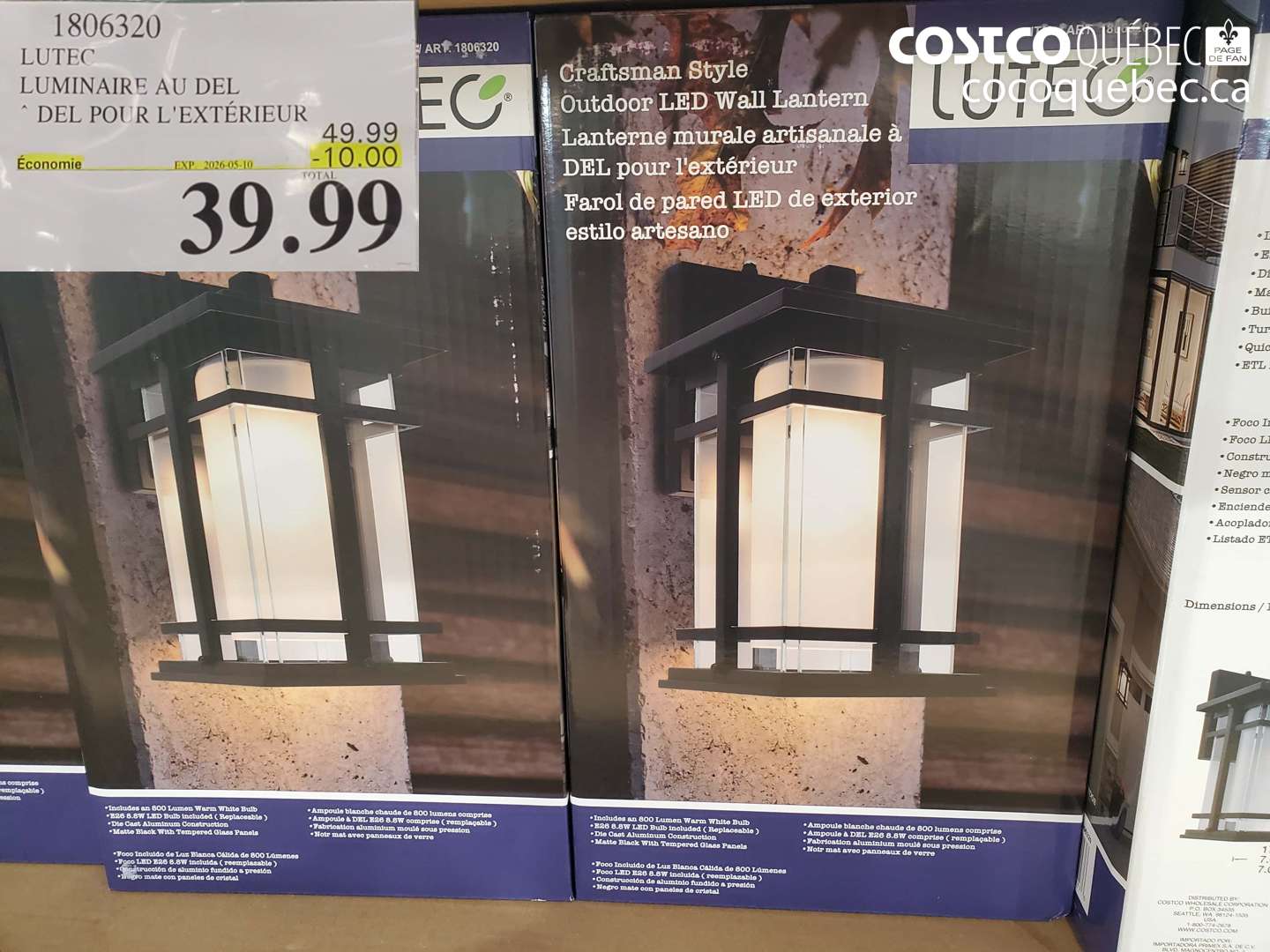 1806320 LUTEC LUMINAIRE AU DEL DEL POUR L'EXTÉRIEUR ($10.00 INSTANT SAVINGS EXPIRES ON 2026-05-10) $39.99
