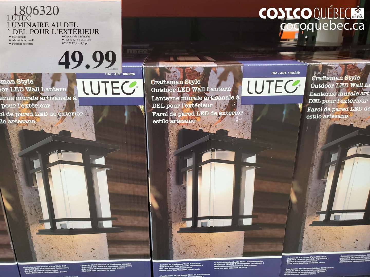 1806320 LUTEC LUMINAIRE AU DEL DEL POUR L'EXTÉRIEUR $49.99