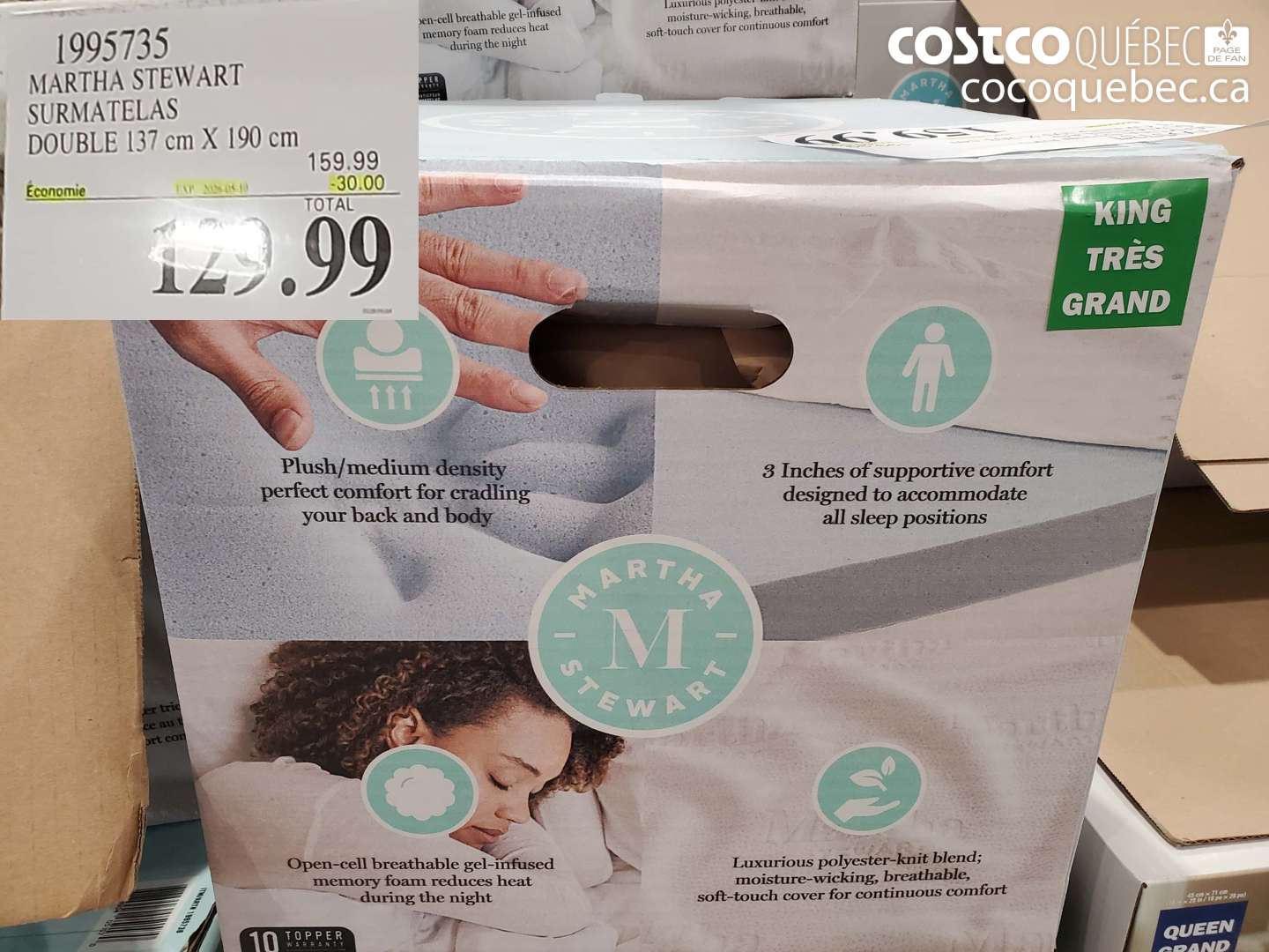 1995735 MARTHA STEWART SURMATELAS DOUBLE 137 CM X 190 CM ($30.00 INSTANT SAVINGS) $129.99