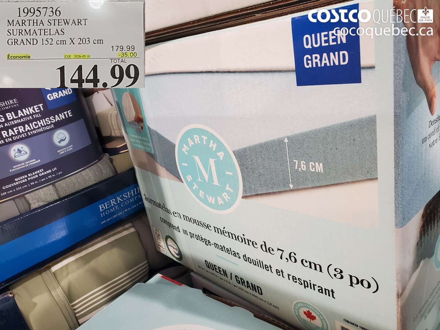 1995736 MARTHA STEWART SURMATELAS GRAND 152 CM X 203 CM ($35.00 INSTANT SAVINGS EXPIRES ON 2025-05-10) $144.99