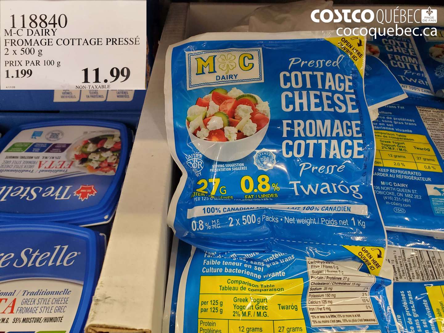 118840 M-C DAIRY FROMAGE COTTAGE PRESSÉ 2 X 500 G $11.99