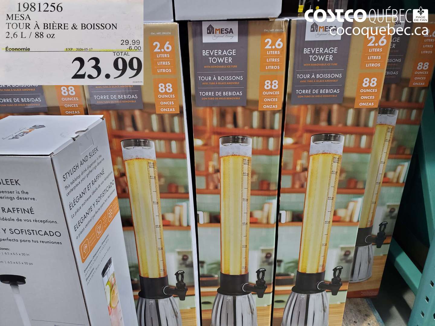 1981256 MESA TOUR À BIÈRE & BOISSON 2.6 L / 88 OZ ($6.00 INSTANT SAVINGS EXPIRES ON 2026-05-17) $23.99