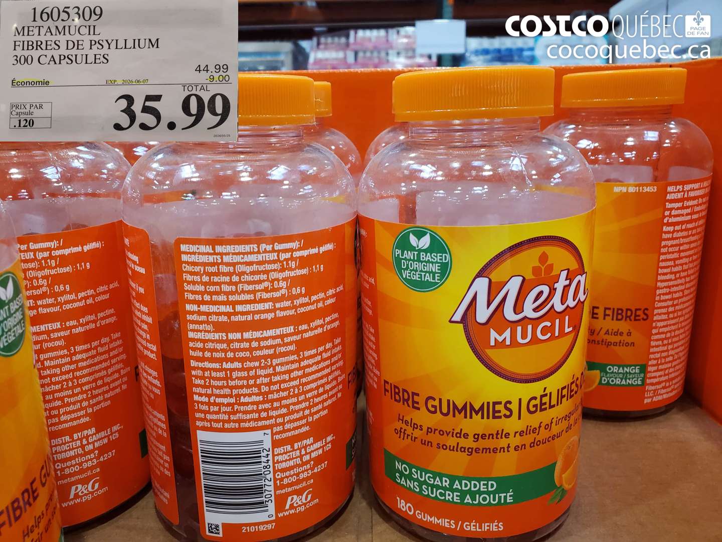1605309 METAMUCIL FIBRES DE PSYLLIUM 300 CAPSULES ($9.00 INSTANT SAVINGS EXPIRES ON 2026-06-07) $35.99