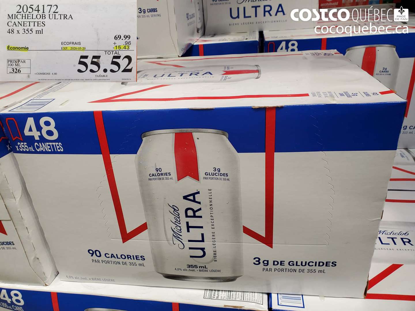 2054172 MICHELOB ULTRA CANETTES 48 X 35 ML ($15.43 INSTANT SAVINGS EXPIRES ON 2026-05-20) $55.52