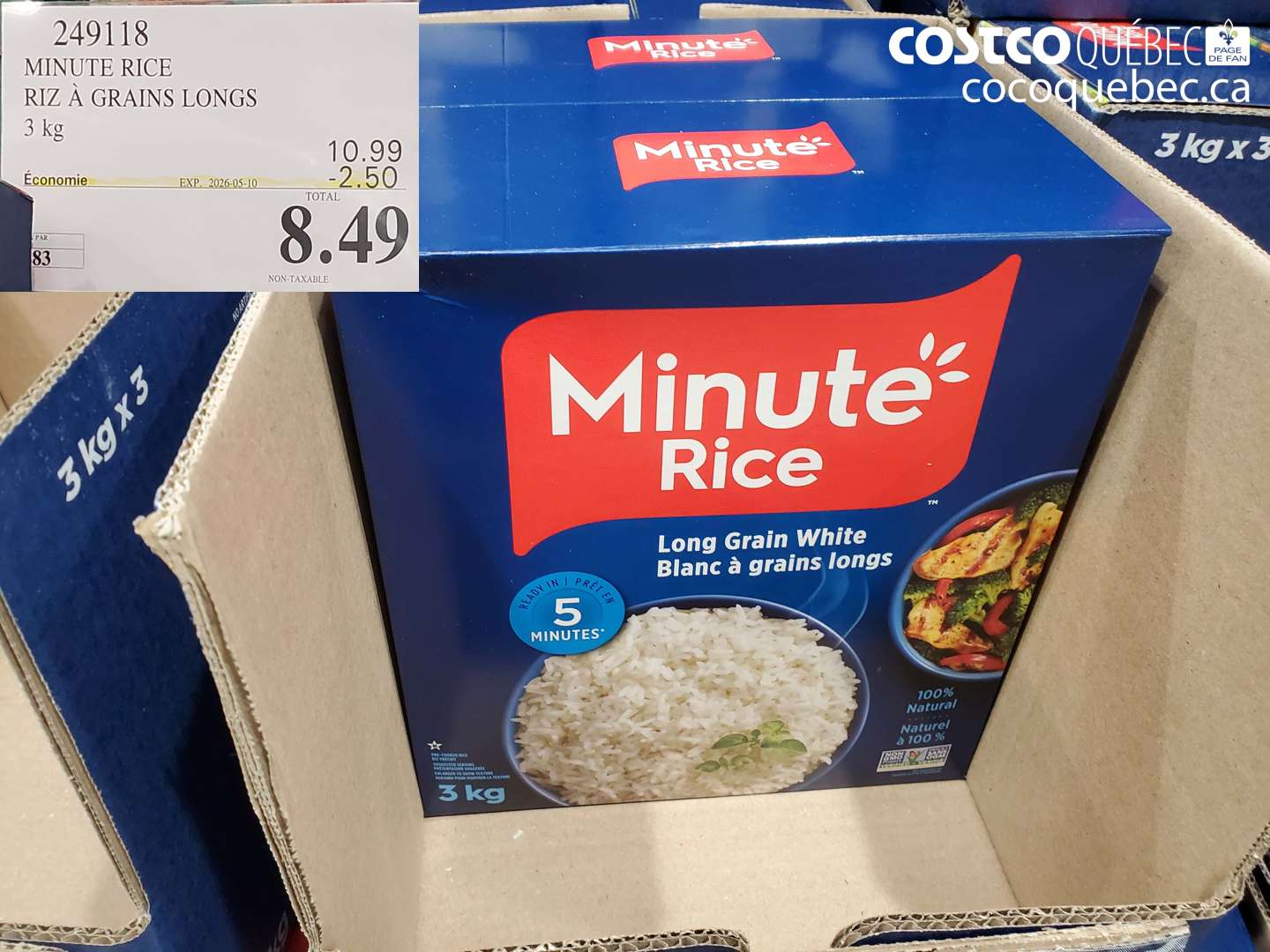 249118 MINUTE RICE RIZ À GRAINS LONGS 3 KG ($2.50 INSTANT SAVINGS EXPIRES ON 2026-05-10) $8.49