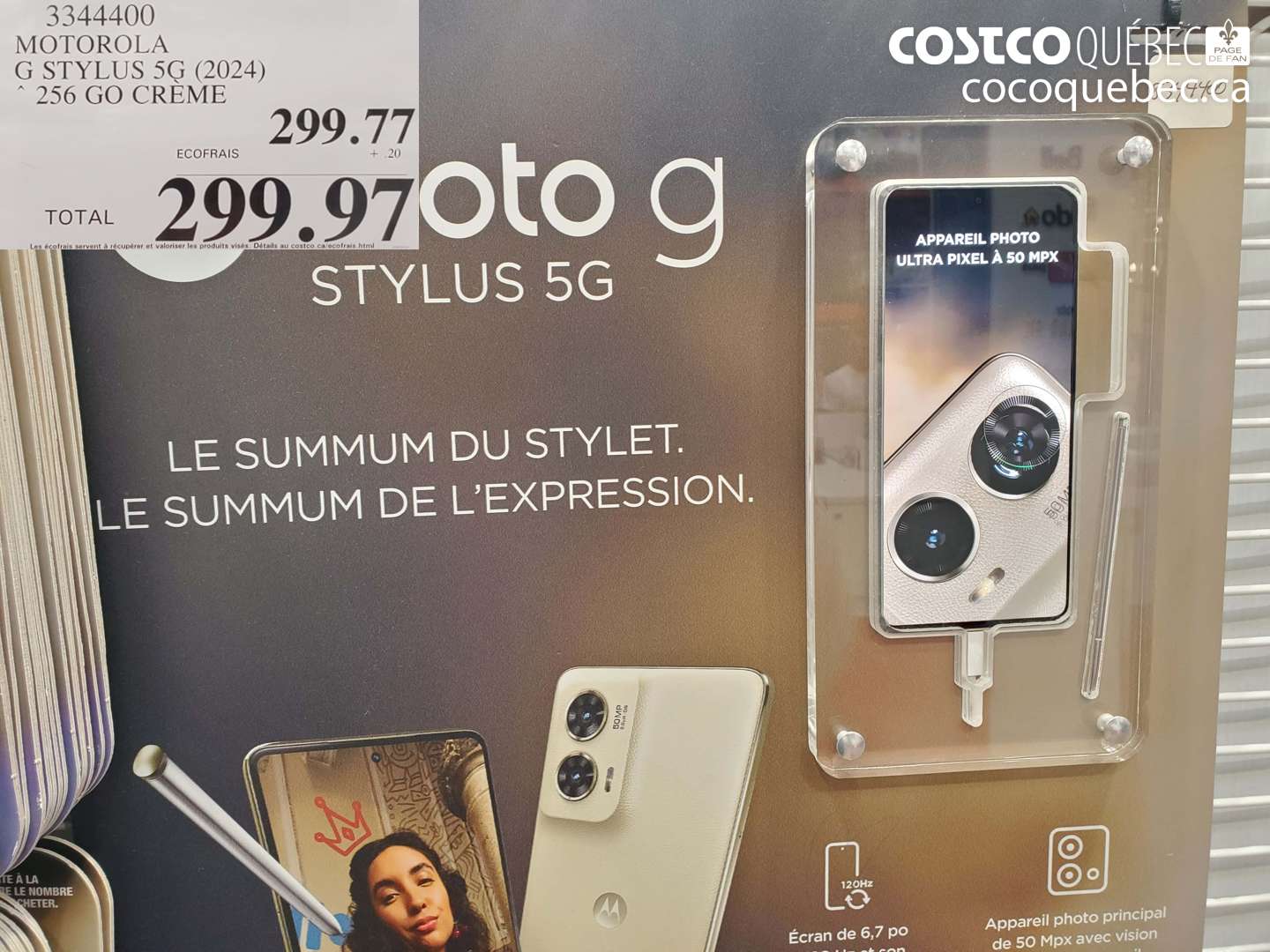 3344400 MOTOROLA G STYLUS 5G (2024) 256 GO CREME $299.97