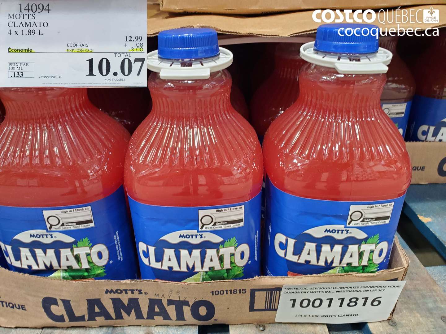 14094 MOTTS CLAMATO 4 X 1.89 L ($3.00 INSTANT SAVINGS EXPIRES ON 2026-05-24) $10.07