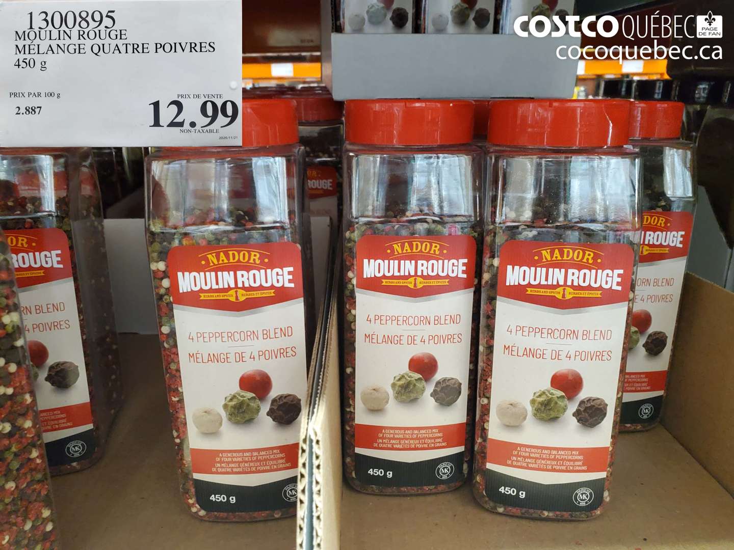 1300895 MOULIN ROUGE MÉLANGE QUATRE POIVRES 450 G $12.99