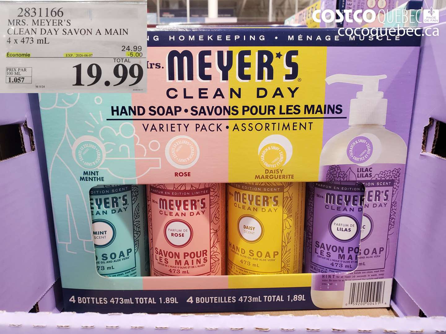 2831166 MRS. MEYER'S CLEAN DAY SAVON A MAIN 4 X 473 ML ($5.00 INSTANT SAVINGS EXPIRES ON 2026-06-07) $19.99